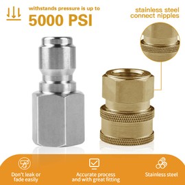 3/8 Inch NPT Stainless Steel Male and Female Quick Connector Kit Pressure Washer Adapters Set 5000 PSI Rating (4 Pairs)