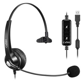 Headset USB Single Ear with Noise Cancelling Microphone and Audio Control, PC Headphones for Business, Skype, Office, Web Conferencing, Remote Work, Call Center, Telecommute, Clear Conversation, Ultra