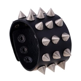 LHUOSN Gothic Leather Cuff Bracelet, Spiked Wristband, Extra Wide Leather Wristbands, Adjustable 6.5-8.5 Inches Armband, Black (1.77" Extra Wide Spike)