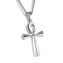 MFYS Jewelry Fashion Men's Accessories Large Cross Ancient Egyptian Ankh Cross Pendant Necklace (Chain Included) (Includes Exclusive Jewelry Box), No Gemstone