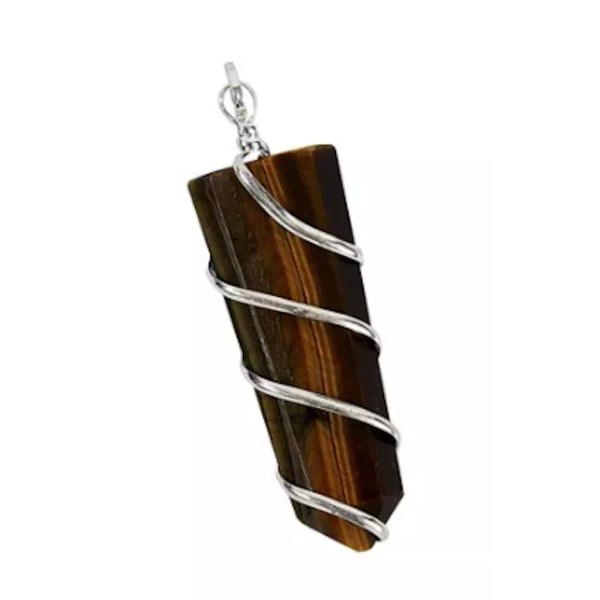 FLAT REAL TIGER'S EYE CRYSTAL STONE WIRE PENDANTS ON 18