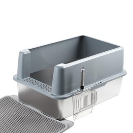 PEDIBAT XL Stainless Steel Litter Box, Large Metal Cat Litter Box with High Sided for Big Cats, Enclosed Litter Boxes with Lid, Easy-Clean Cat Litter Mat & Scoop Kit, Non Sticky, Anti-Urine Leakage