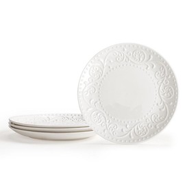 Artena  Dinner Plates Set of 4,Embossed  White Kitchen Plates for Salad, Dessert, Appetizer, Steak,ceramics,bowlset,bowl set multifunctional bowls,dishwasher safe bowls,bowl set thick bowls,bowl set modern bowls,tiktok shop kitchen essential - Color: 8.2