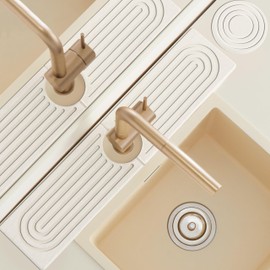 Faucet Mat for Kitchen Sink with Coaster, 24'' Long Diatomite Sink Splash Guard Draining Mat, Quick Drying Stone Sink Tray, Water Absorbent Soap Pad Sponge Holder for Bathroom, Gift for Women, White