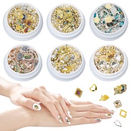 6 Boxen mit Nagelkunst-Schmuck, kreatives 3D-Schmuckzubehör, charmant und modisch, gemischt mit verschiedenen Stilen, Nageldekoration.