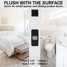 KIDOACOW Black Pocket Door Lock with Edge Pull, Red-Green Indication Privacy Pocket Door Latch for Bed/Bath/Study Room, Recessed Mounting Flush with The Surface, Contemporary Pocket Door Hardware