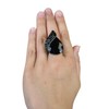 NYFASHION101 Women's Teardrop Stone Studs Fashion Stretch Ring, Curvy Black/Hematite-Tone