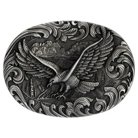 TYWestyles Belt Buckles for men women - Western Cowboy Belt Buckle American Flag and Eagle Belt Buckle (Silver Mountain Eagle Buckle, Medium)