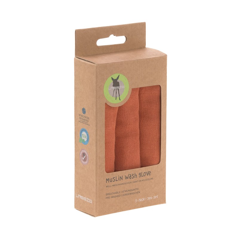 LÄSSIG Muslin Wash Mitt Wash Cloth Cotton Set of 3/Wash