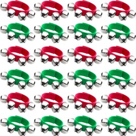 24 Pieces Christmas Band Wrist Bells Bracelets Musical Ankle Bells Rhythm Instrument Percussion Party Favors (Red, Green)