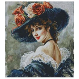 Lady in Hat (4) Counted Cross Stitch Kits, 14 Count aida Fabric, 100% Cotton Thread, 150x160 Stitch,26x28cm Counted Cotton Cross Stitch kit