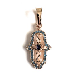 Dainty Hamsa Hand Pendant Necklace 18k Gold Plated 17.5 Inches Chain