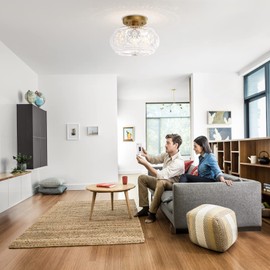 OYKYOHEI Semi Flush Mount Ceiling Light, Globe Glass Ceiling Light Fixture, Gold Modern Lighting for Hallway Porch Corridor Kitchen Bedroom, Bulb Not Included