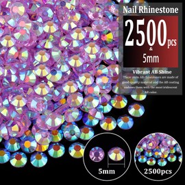 2500pcs 5mm Resin Rhinestones Bulk, Transparent Lavender Purple AB Flatback Round Jelly Rhinestones Non Hotfix Crystal Gems Large Quantity Wholesale for DIY Crafts Clothes Face Makeup Manicure