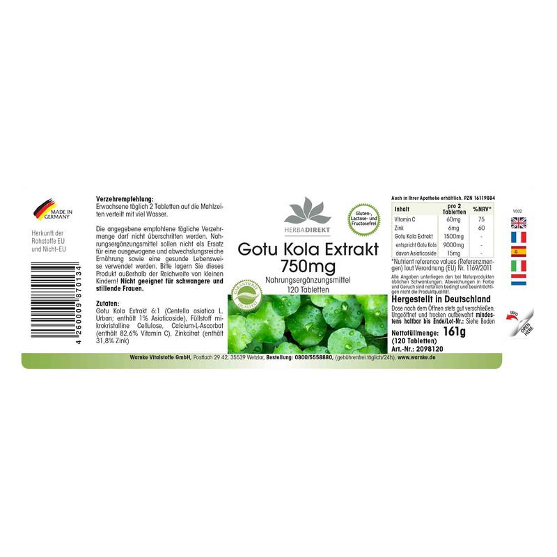 Gotu Kola 750 mg - 120 Tablets - High Dose