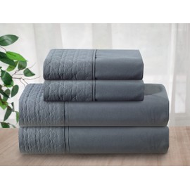 Elegant Comfort Luxury Soft Coziest 4-Piece Bed Sheet Set 1500 Thread Count Egyptian Quality Microfiber Wrinkle Resistant Beautiful Quilted Design on Flat Sheet and Pillowcases, King, Gray