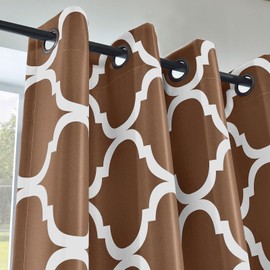 Melodieux Moroccan Fashion Room Darkening Blackout Grommet Top Curtains for Living Room, 52 by 63 Inch, Brown (1 Panel)