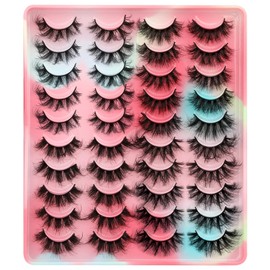 Newcally Lashes Mink False Eyelashes 20MM Long Dramatic Fake Eye Lashes 5D Wispy Eyelashes Russian Strip Lashes Multipack 20 Pairs