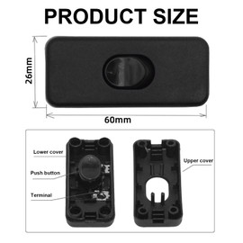 2 Pcs Black Thin Straight Insertion Torpedo Switches, Light Switch, In LineSwitch for Lamps, BlackLight Switch for Small Appliance or Lamp Accepts 2 Core Round or Flat Wire (Black)