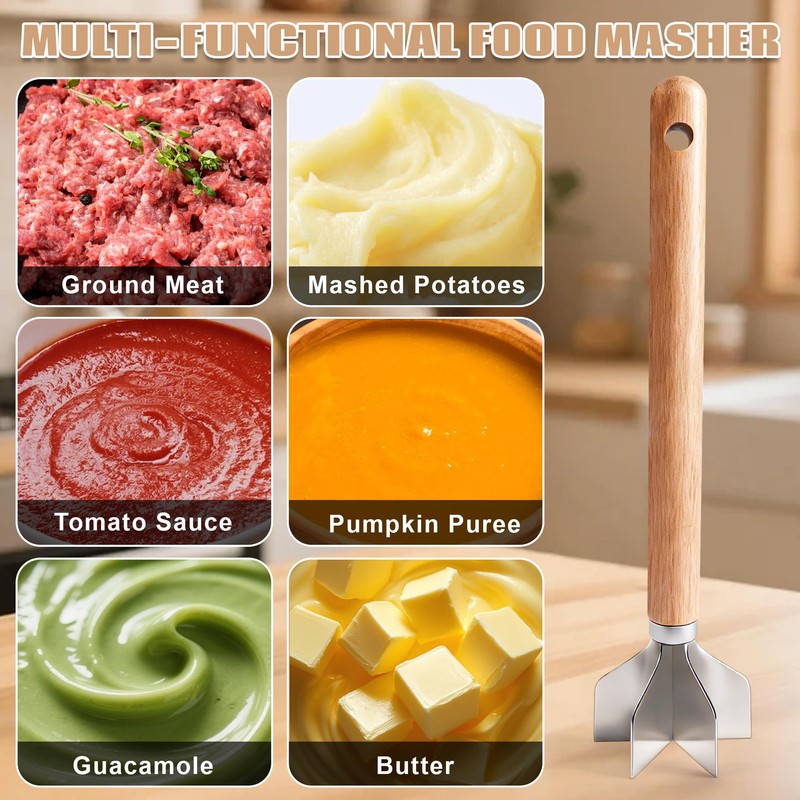 QAWRZZPR 6-Blade Stainless Steel Meat Masher & Meat Chopper -