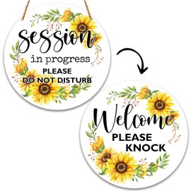 In Session Door Sign for Therapists, Do Not Disturb Hanger Sign for Therapy Office Decor, 10 In Double Sided Round Wooden Welcome Hanging Plaque-YMBA05