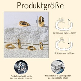 VIDONIO 3 Pairs of Earrings 925 Silver for Women, 14K Gold-Plated Hypoallergenic Earrings Set, Stackable AAA+ Cubic Zirconia Stud Earrings, Sleeping Cartilage, Hoop Earrings, Gold for Multiple