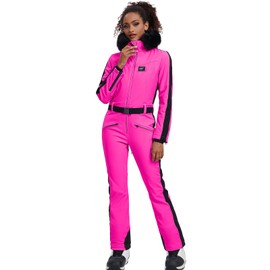 YEEFINE Women's One Piece Ski Suit Waterproof Snowsuits Snowboard Suit Onesies Jumpsuits Winter Outdoor Snow Suits Jumpsuits(Rose, L)