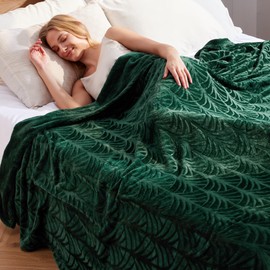 Whale Flotilla Flannel Fleece Twin Size Blanket for Bed, Soft Fluffy Velvet Bedspread Coverlet with Decorative Vintage Pattern for All Season, Warm and Lightweight, 60x80 Inch, Deep Green