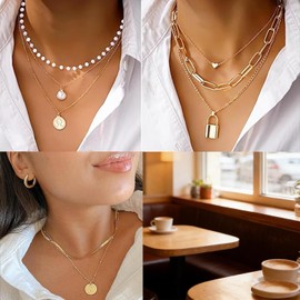 Set de 77 Piezas de Joyería Dorada para Mujer, Joyería de Moda Chapada en Oro, Collar en Capas para Pulseras de Varias Vueltas y Pendientes, Regalos para Regalos para el Día de la Madre