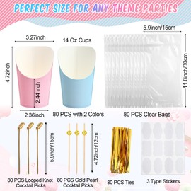 Chengu 80 Set 14 oz Charcuterie Cups with Sticks and Bag French Fries Holder Individual Pink Blue Disposable Charcuterie Boxes Kraft Paper Snack Boxes for Baby Shower Birthday Cowgirl Party