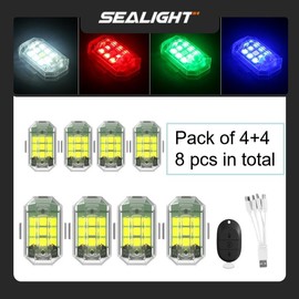 SEALIGHT High Brightness Strobe Lights RGB LED with Remote Control, 7 Color Rechargeable Waterproof Magnet Rock Lights Under Wheel for Cars, Trucks, Pickups, SUV - New Year Gift - quantities: Pack of 4+Pack of 4