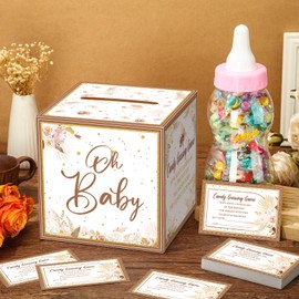 Glenmal 52 Pcs Baby Shower Games Gift Sets Large Baby Bottle for Shower Game Guess How Many Candies Baby Shower Decorations for Baby Shower favors Games Gender Reveal(Boho Pampas Grass)