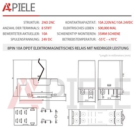 APIELE 24 V DC 8 Pins 10 A Coil Electromagnetic Power Relay 2PDT 2NO+2NC MY2NJ HH52P with Indicator Light with Socket (24VDC)