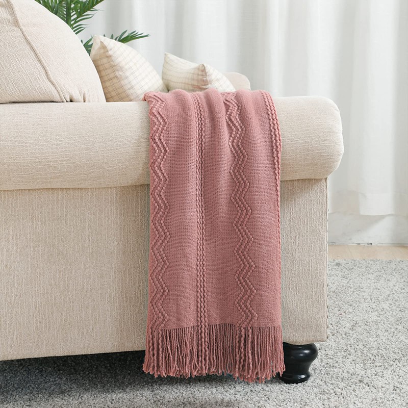 BOURINA Textured Solid Soft Sofa Throw Couch Cover Knitted Decorative