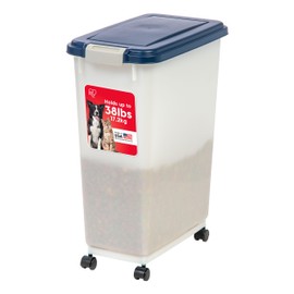 IRIS USA Airtight Dog Food Storage Container, Up to 38 lbs, Attachable Wheels, For Dog Cat Bird and Other Pet Food Storage Bin, Keep Fresh, Easy Mobility, BPA Free, Navy/Pearl