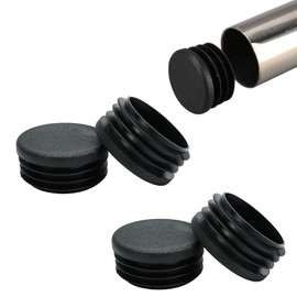 BOPOREAE 4 Pack 1-3/4" (45 mm) OD Ribbed Plastic Hole Plugs, Round Ribbed Metal Tubing End Caps, Glide Insert Furniture & Fence Finishing Plugs, Durable & Noise Reduction Plastic Pipe Plug, Black