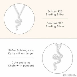 Monkimau Women's Necklace with Snake Pendant Made of 925 Sterling Silver Snake Necklace Silver Women Charm Chain Jewellery Gifts for Children Girls Women, Stainless Steel