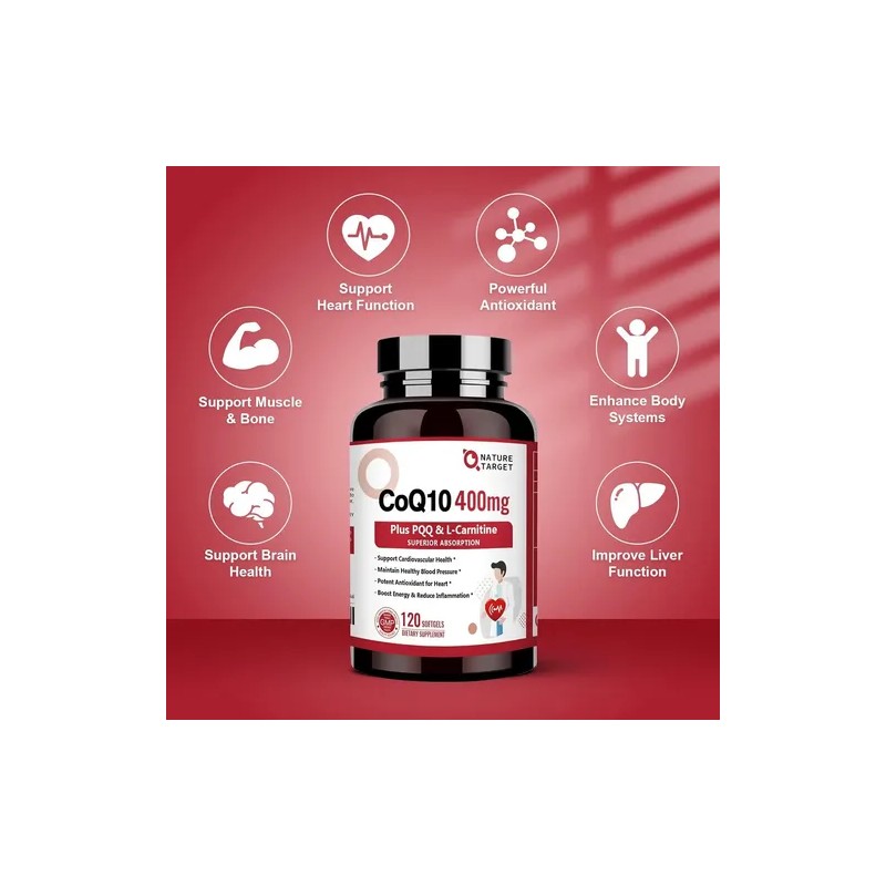 Nature Target CoQ10 400mg + L-Carnitina 120 Cápsulas Apoyo Cardiovascular