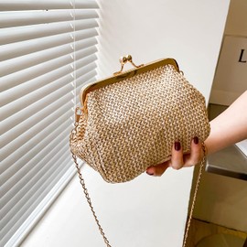 Lin's Liliana Women's Clutch Straw Shoulder Bag Elegant Evening Bag Eco-Friendly Beach Bag Vintage Handwoven Shoulder Bag, gold