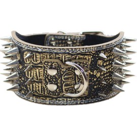Pimaodog Studded Dog Collar, 3" Sharp Spiked Leather Dog Collar fit Training,Sports,Walking,Medium,Large,X-Large,for Pitbull,Labrador,Boxer (M:17-20 inch, Gold Brown)
