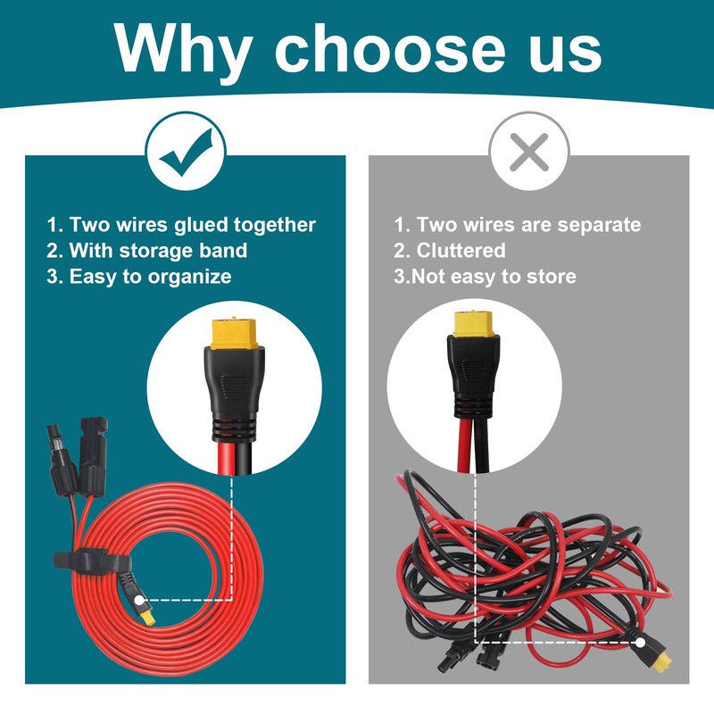 MENTBERY XT60 Connector, MC4 to XT60 Extension Charging Cable 10FT,