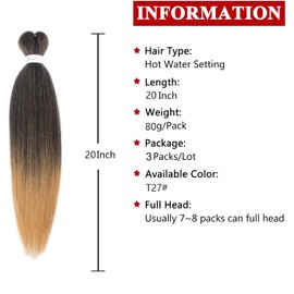 Xtrend 20 Inch EZ Braids 3Packs Pre-Stretched EZ Braiding Hair Extensions for Box Braids Hair Hot Water Setting Synthetic Fiber Hair Extensions(3Packs,T27#)