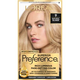 L'Oreal Paris Superior Preference Luminous Fade-Defying Permanent Hair Color, Hair Dye For Up to 9 Weeks of Radiance, Natural Blonde 9, 1 Hair Dye Kit