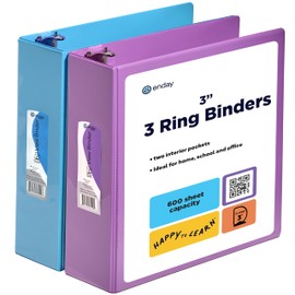 3 Inch Binder (2 Pack) Blue and Purple 3 Ring Binder 3 inch, Clear View Cover with 2 Inside Pockets, Three Ring Binders for Home, Office and School Supplies - Enday