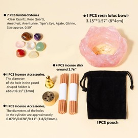 Rose Quartz Resin Crystal Lotus Incense Burner with Removable Ash Collector - 15pcs Set for Meditation, Yoga & Spiritual Home Decor