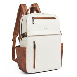 Mroede Leather Laptop Backpack for Women 16 Inch Laptop Leather Backpack Purse Fashion Travel Backpacks for Work College Beige