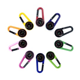YOYEAH Pack of 20 compass key rings, colourful mini carabiner key rings with robust and precise compass design for outdoor adventures and as party bags, children, climbing birthday