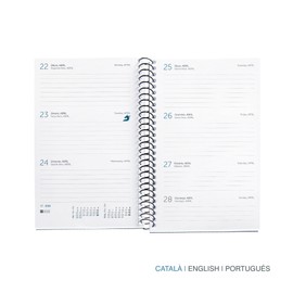 Miquelrius - 2024 Week to View Week to View Diary Active Size 117x182mm Hardback Spiral Bound Elastic Band Catalan English Portuguese Flower Garden