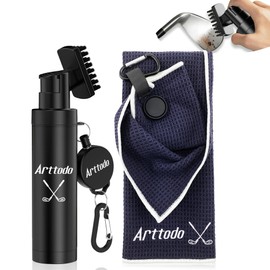 Arttodo Golf Club Cleaning Kit, Absorbent Golf Towel with Waffle Design and Large Capacity Golf Club Cleaning Spray Brush, Portable Golf Club Cleaner Accessories for Men Women