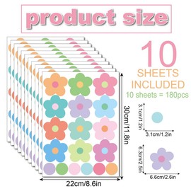Qaxrocyn 300 Pcs Self-Adhesive Colorful Flower & Dot Wall Stickers - 10 Sheets Removable Waterproof Vinyl Wall Decals for Kids Room, Nursery, Playroom, Classroom, Studios, Home Decor (Style B)